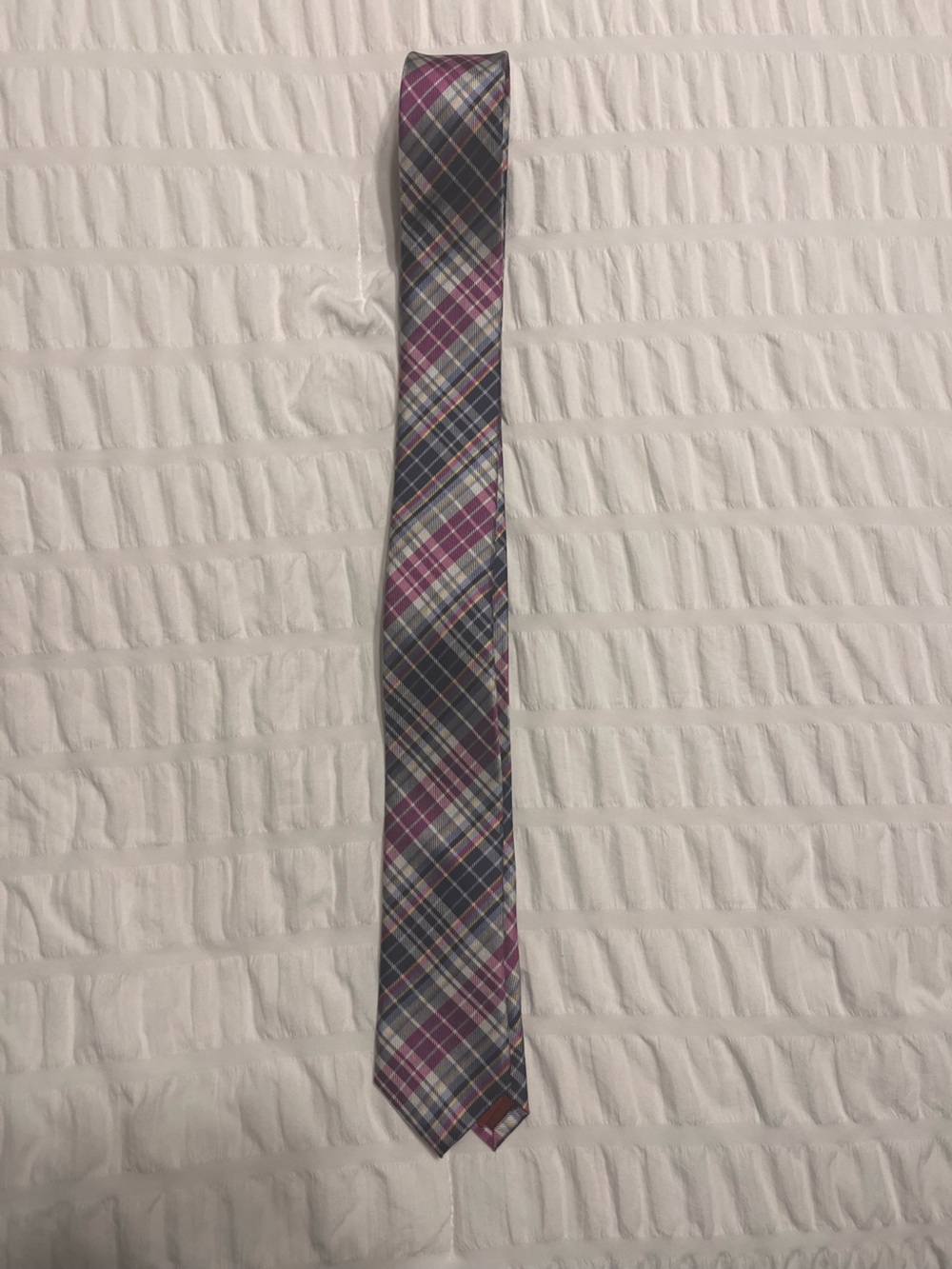 Original Penguin Narrow Plaid Tie in Purple and Blue